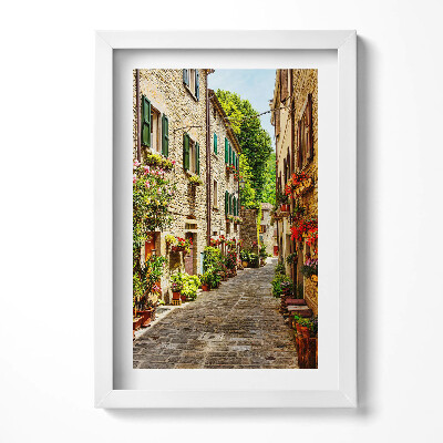 Keretezett kép Szűk virágokkal díszített utcácska