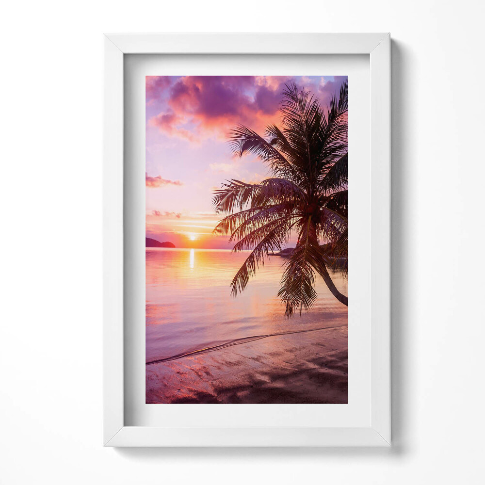 Keretezett kép Tengerparti naplemente pálmafával