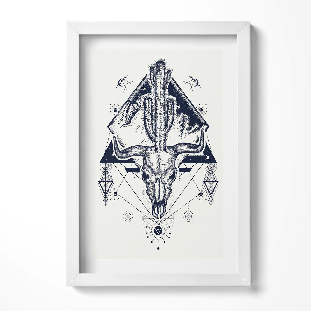 Keretezett kép Bika koponya és kaktusz kombinációja