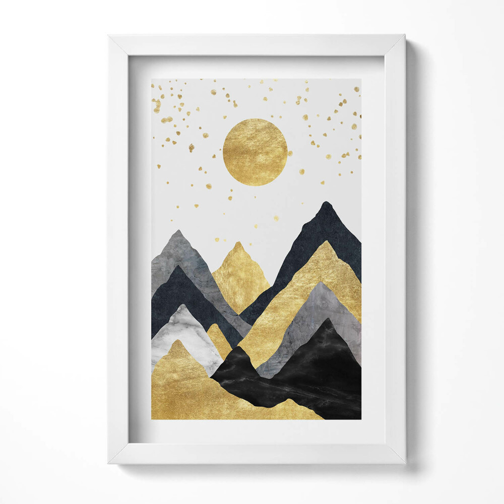 Keretezett kép Aranyszínű hegyek és nap