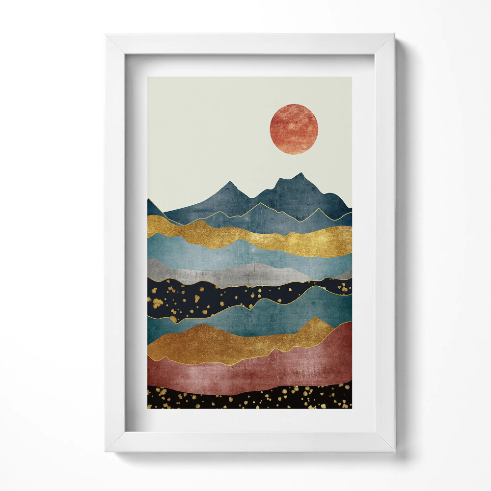 Keretezett kép Absztrakt táj hegyek és nap
