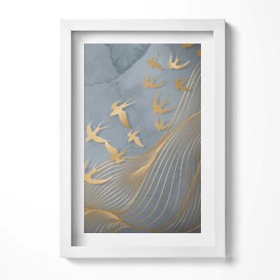 Keretezett kép Arany madarak hullámzó háttéren