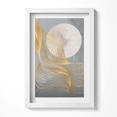 Keretezett kép Absztrakt arany hullámok és világos hold