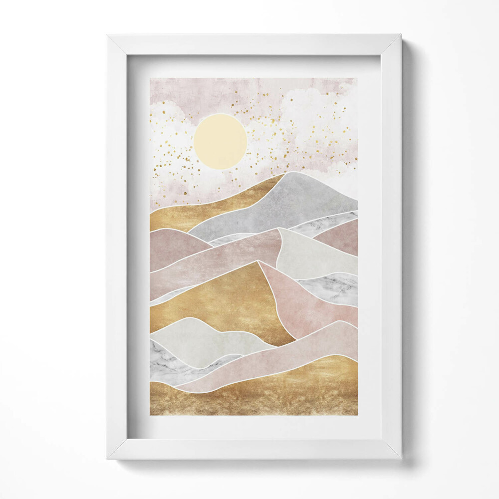 Keretezett kép Absztrakt táj hegyek és nap