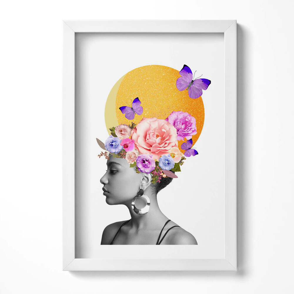 Keretezett kép Virágokkal díszített női profil