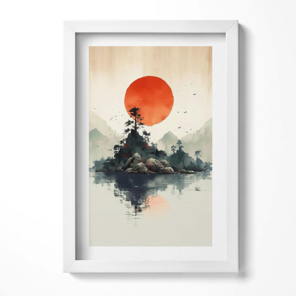 Keretezett kép Naplemente hegyekkel és tükörképpel