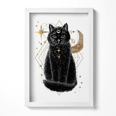 Keretezett kép Fekete macska hold és csillagok