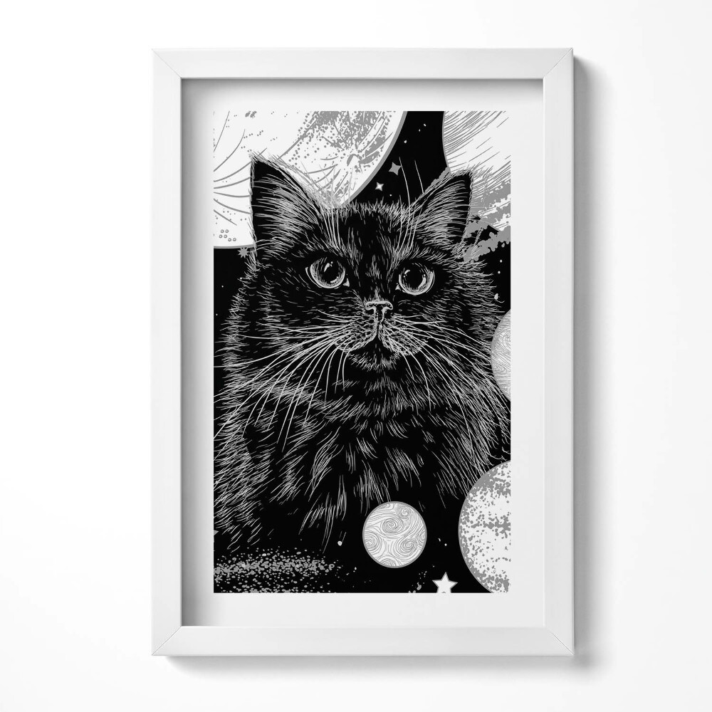 Keretezett kép Fekete macska űrbeli háttér