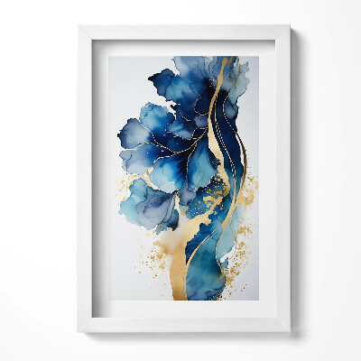 Keretezett kép Kék és arany absztrakt virágmotívum