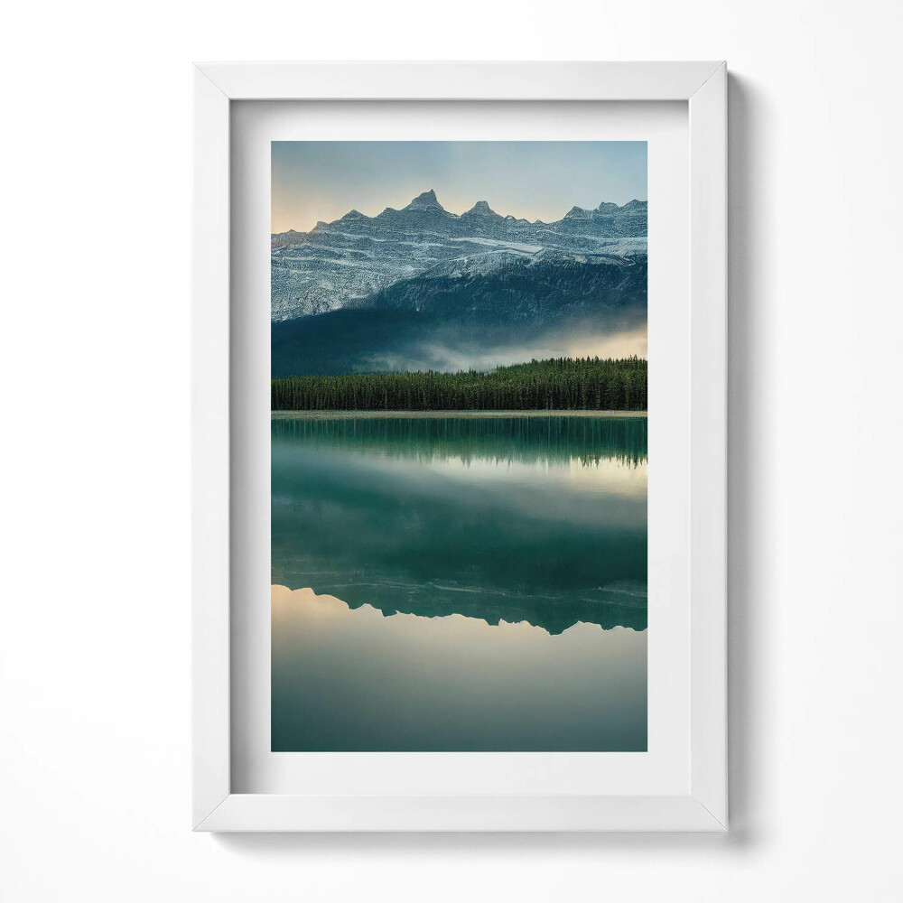 Keretezett kép Hegyek és tükörsima tó