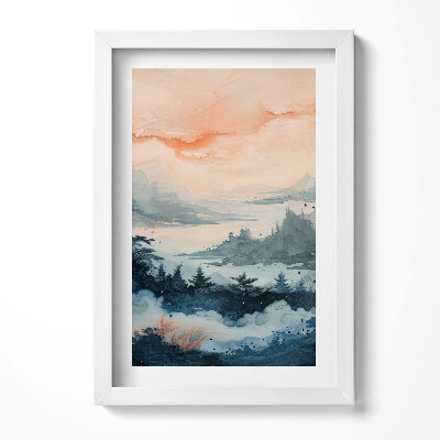 Keretezett kép Hegyek és víz lágy színek