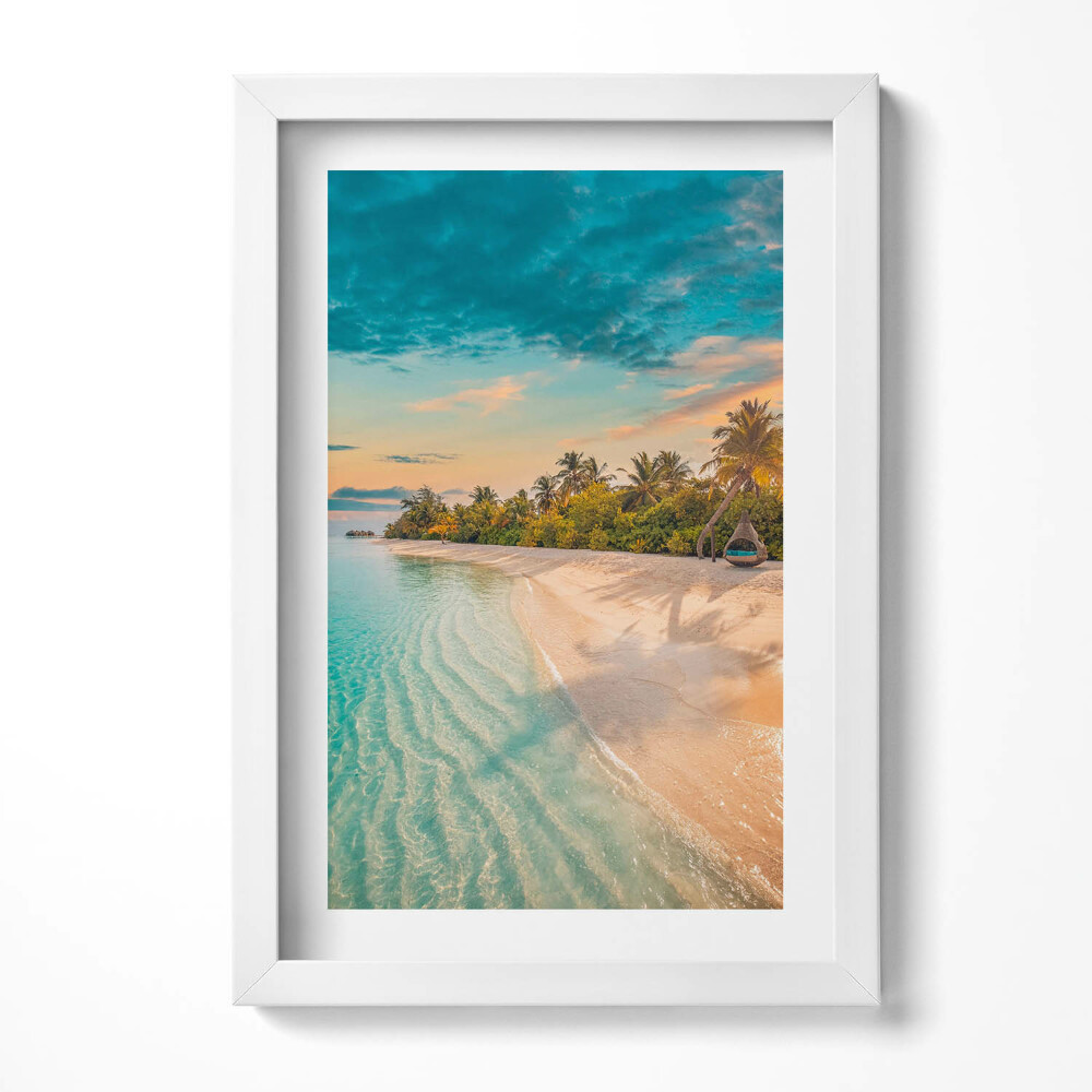 Keretezett kép Tengerparti naplemente pálmákkal