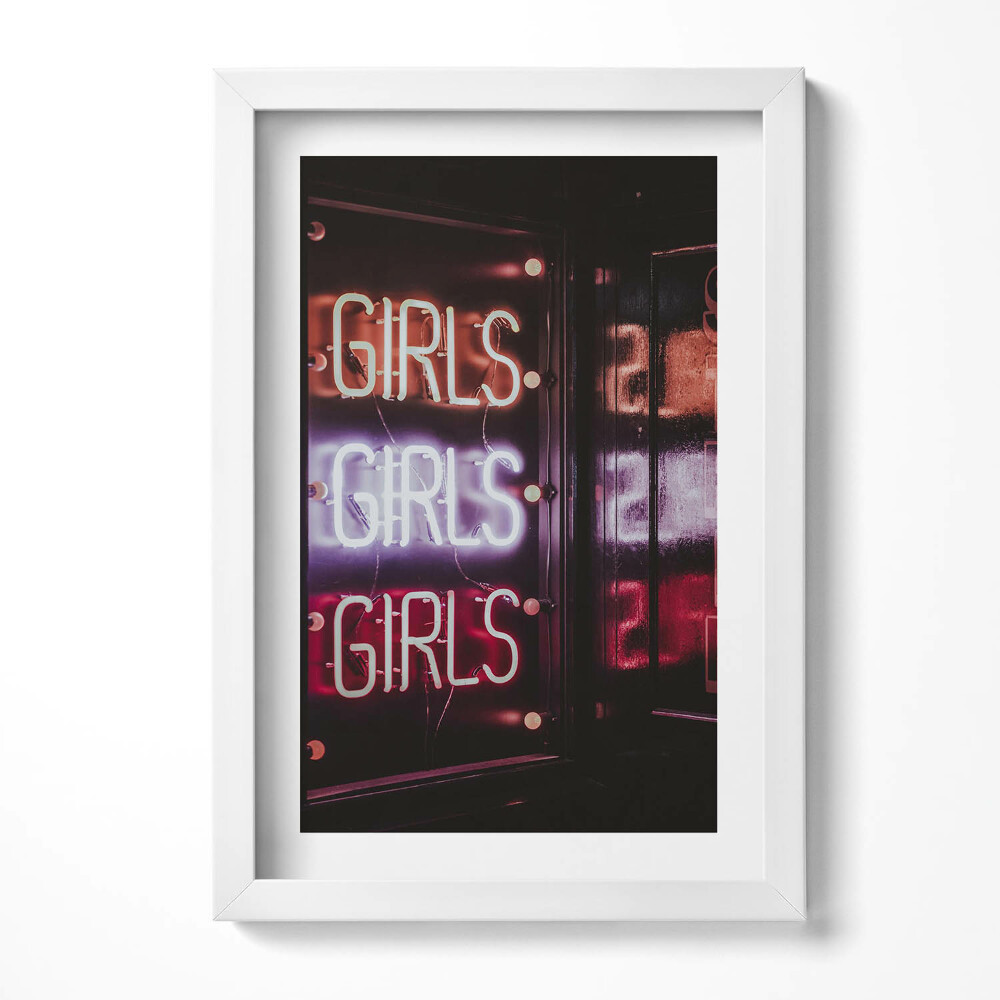 Keretezett kép Neon felirat: "Girls"