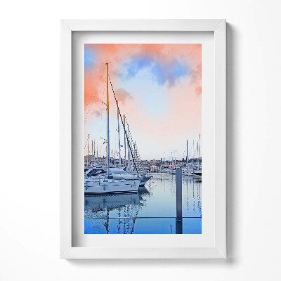 Keretezett kép Hajók a kikötőben színes égbolt