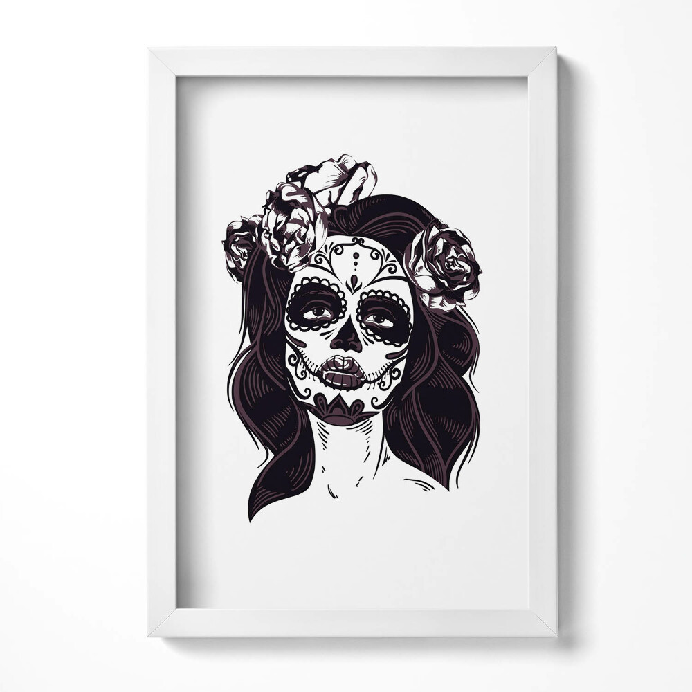 Keretezett kép Cukros koponya virágokkal díszítve