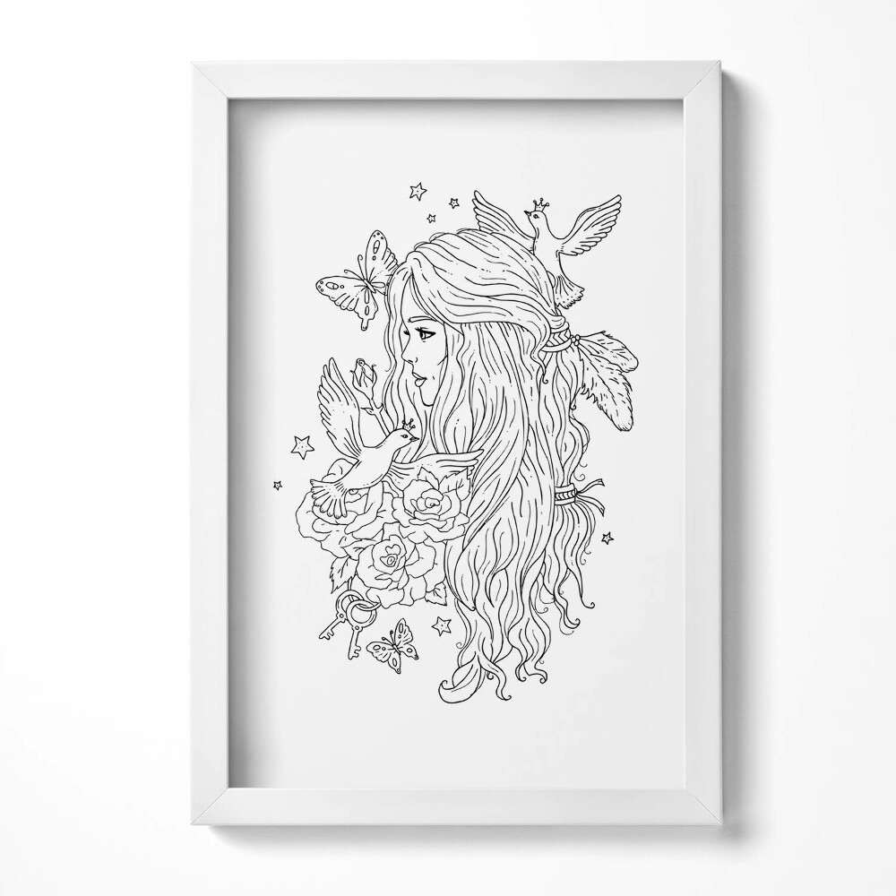 Keretezett kép Virágok pillangók női alak