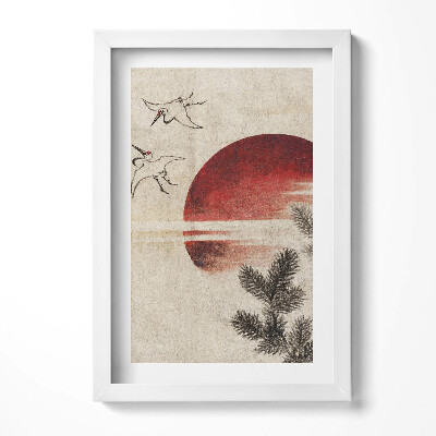 Keretezett kép Naplemente gólyák fenyőág