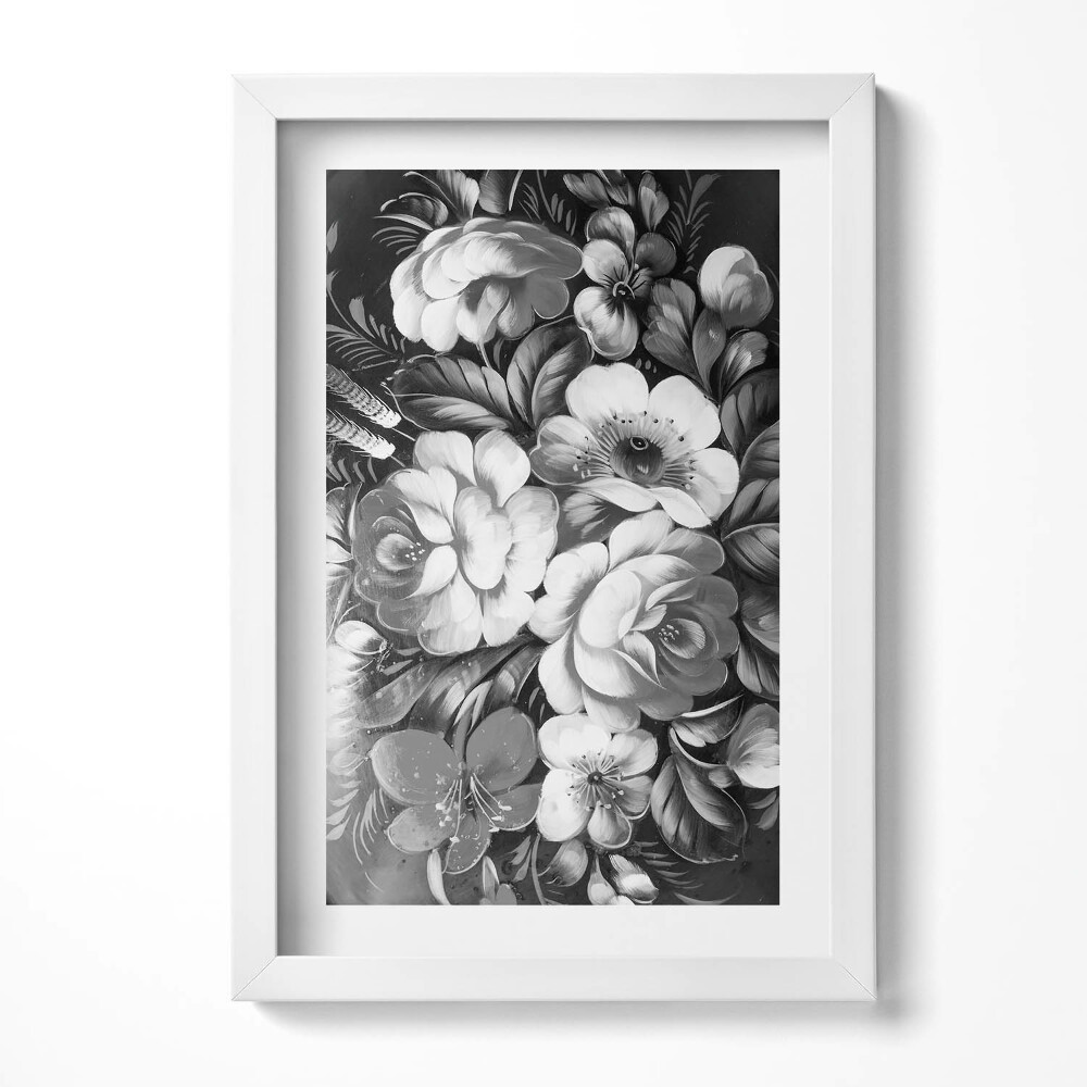 Keretezett kép Fekete-fehér virágmotívum