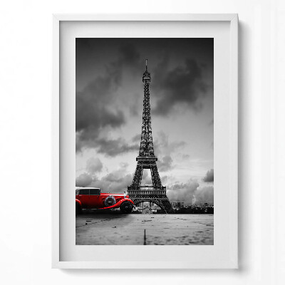 Függőleges kép keretben Párizsi Eiffel-torony és piros autó