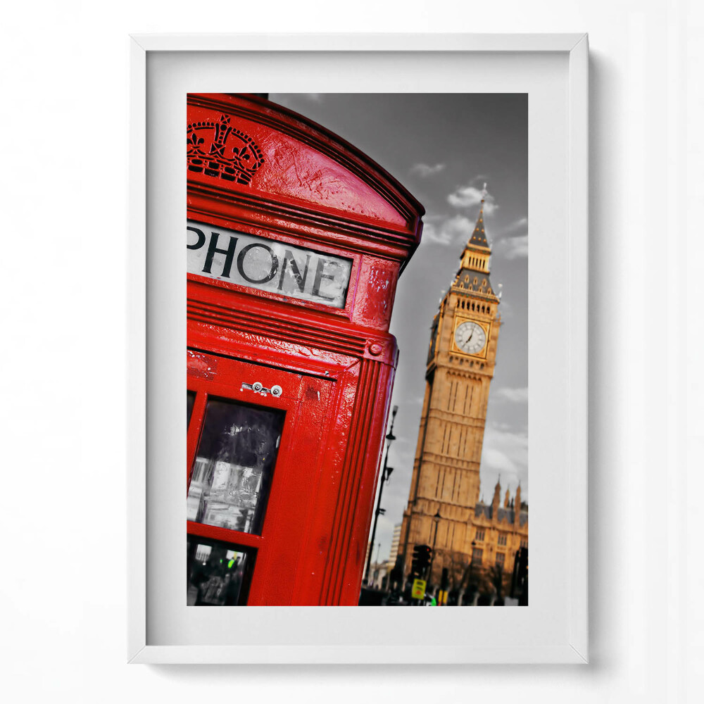 Függőleges kép keretben Piros telefonfülke és Big Ben