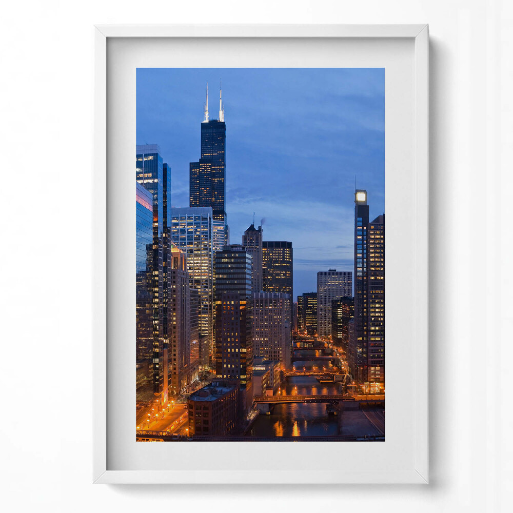 Függőleges kép keretben Városi táj éjszakai fények