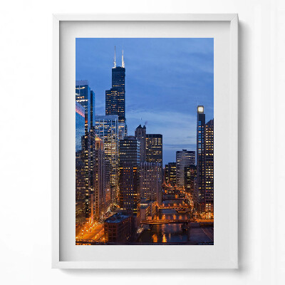 Függőleges kép keretben Városi táj éjszakai fények