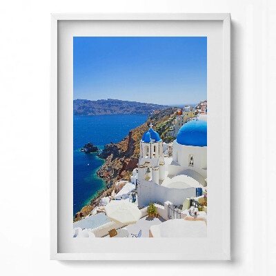 Függőleges kép keretben Kék kupolás templom tengerparti táj