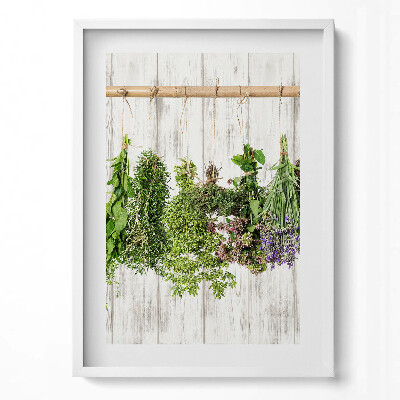 Függőleges kép keretben Friss fűszernövények lógatva