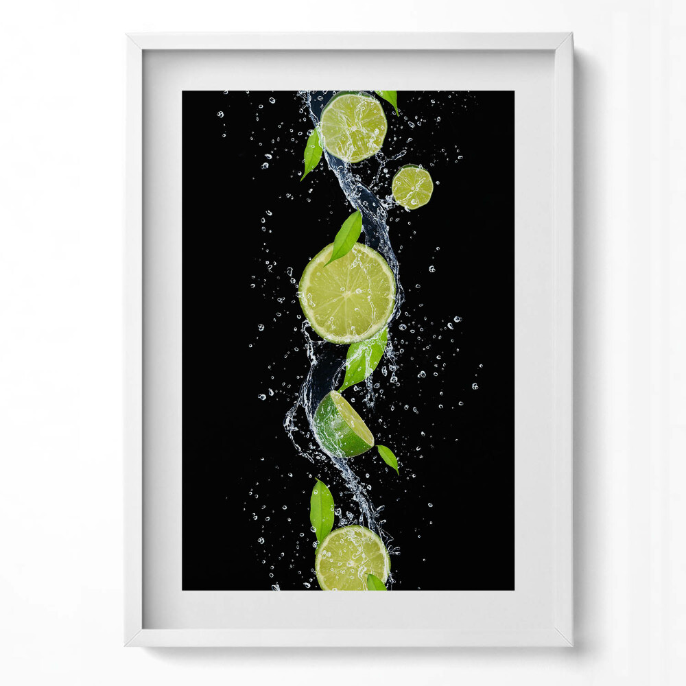 Függőleges kép keretben Citromszeletek vízben levelekkel