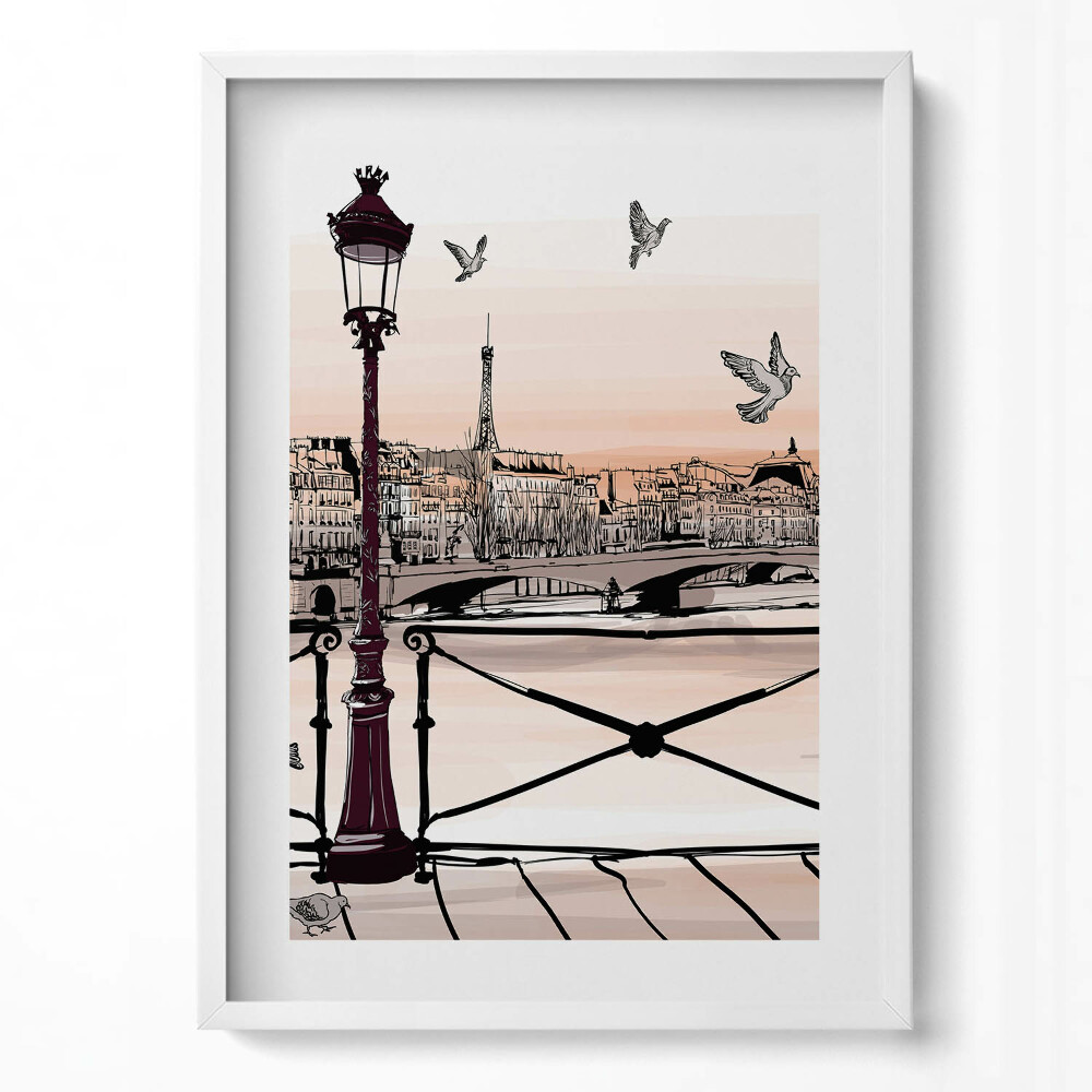 Függőleges kép keretben Párizsi táj Eiffel-torony madarak
