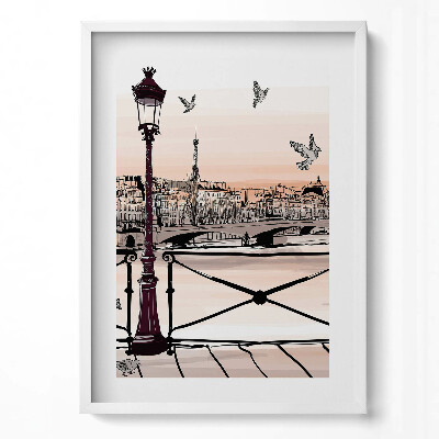 Függőleges kép keretben Párizsi táj Eiffel-torony madarak