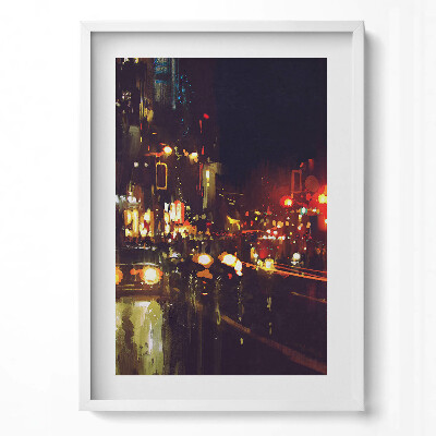 Függőleges kép keretben Városi éjszakai jelenet fényekkel
