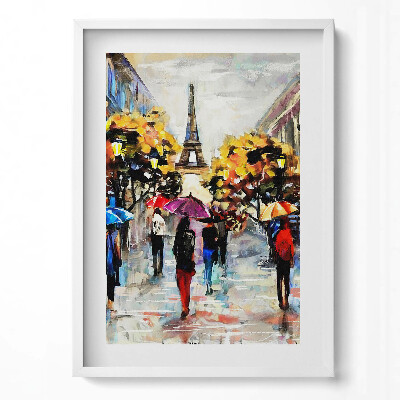 Függőleges kép keretben Esőben sétáló emberek Párizsban
