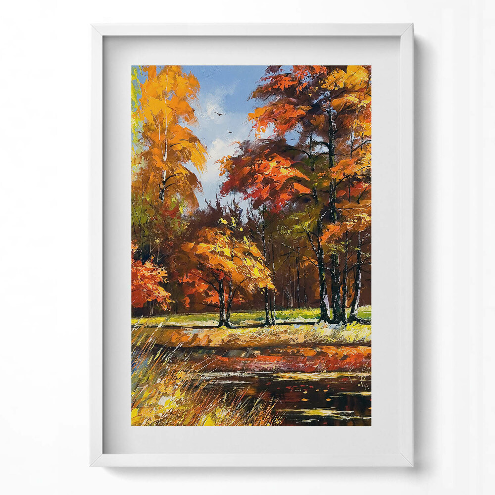 Függőleges kép keretben Őszi táj színes fák