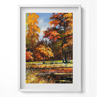 Függőleges kép keretben Őszi táj színes fák