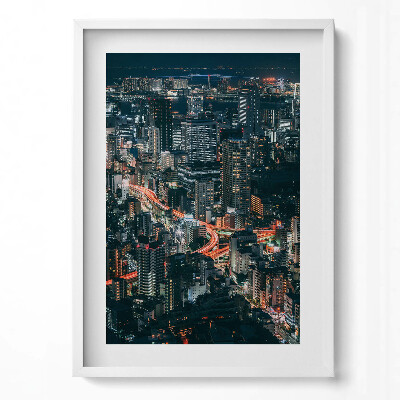 Függőleges kép keretben Éjszakai városkép fényekkel