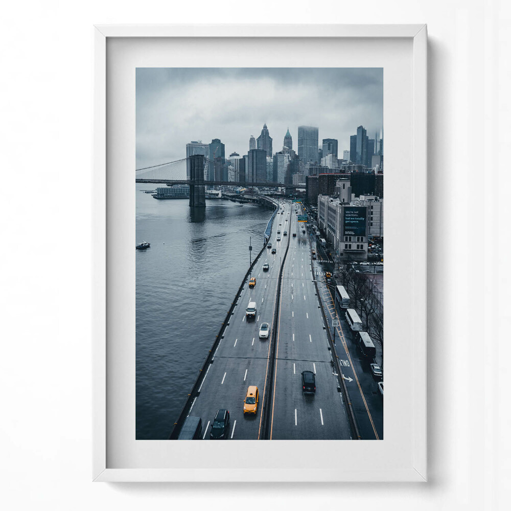 Függőleges kép keretben Városi táj híd felhőkarcolók