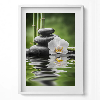 Függőleges kép keretben Kavicsok víz virág