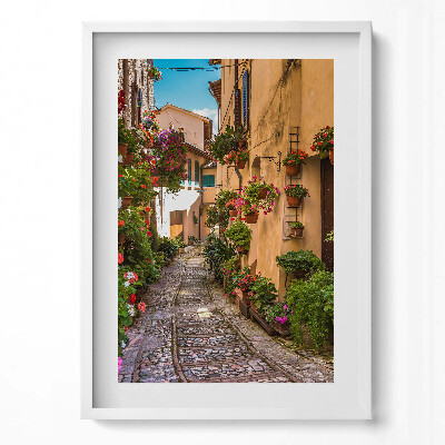 Függőleges kép keretben Virágos utcácska festmény