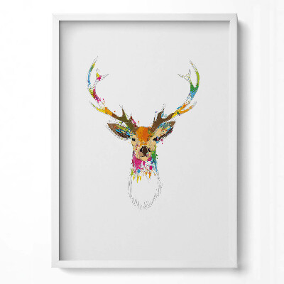 Függőleges kép keretben Színes szarvasfej művészi ábrázolása