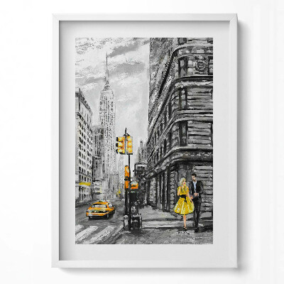 Függőleges kép keretben New York-i városkép sárga taxi