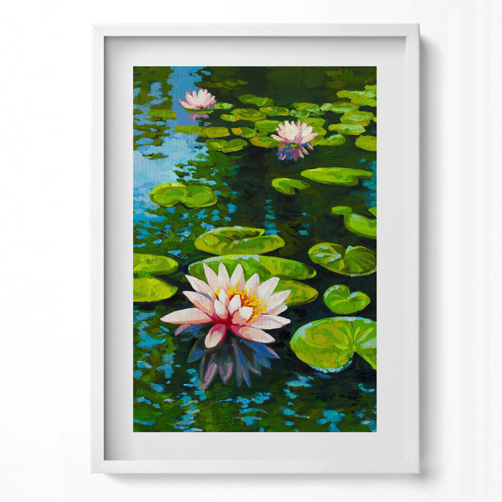 Függőleges kép keretben Tavi liliomok vízfelületen