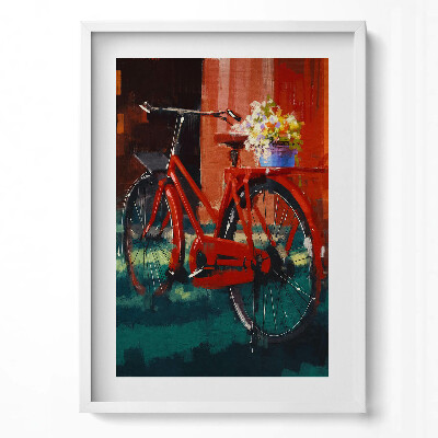 Függőleges kép keretben Piros kerékpár virágokkal