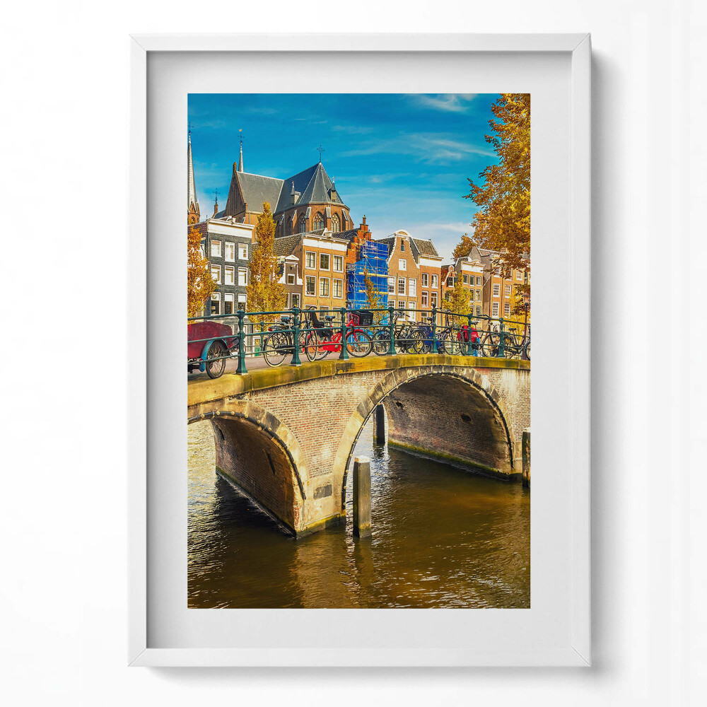 Függőleges kép keretben Hidak és kerékpárok Amsterdam városában