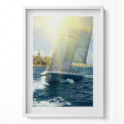 Függőleges kép keretben Vitorlás hajó a tengeren