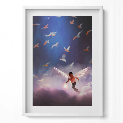 Függőleges kép keretben Fénylő angyal fiatal fiúval