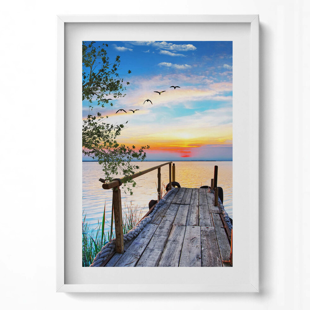 Függőleges kép keretben Tóparti naplemente hídja