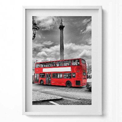 Függőleges kép keretben Piros emeletes busz szürke háttér