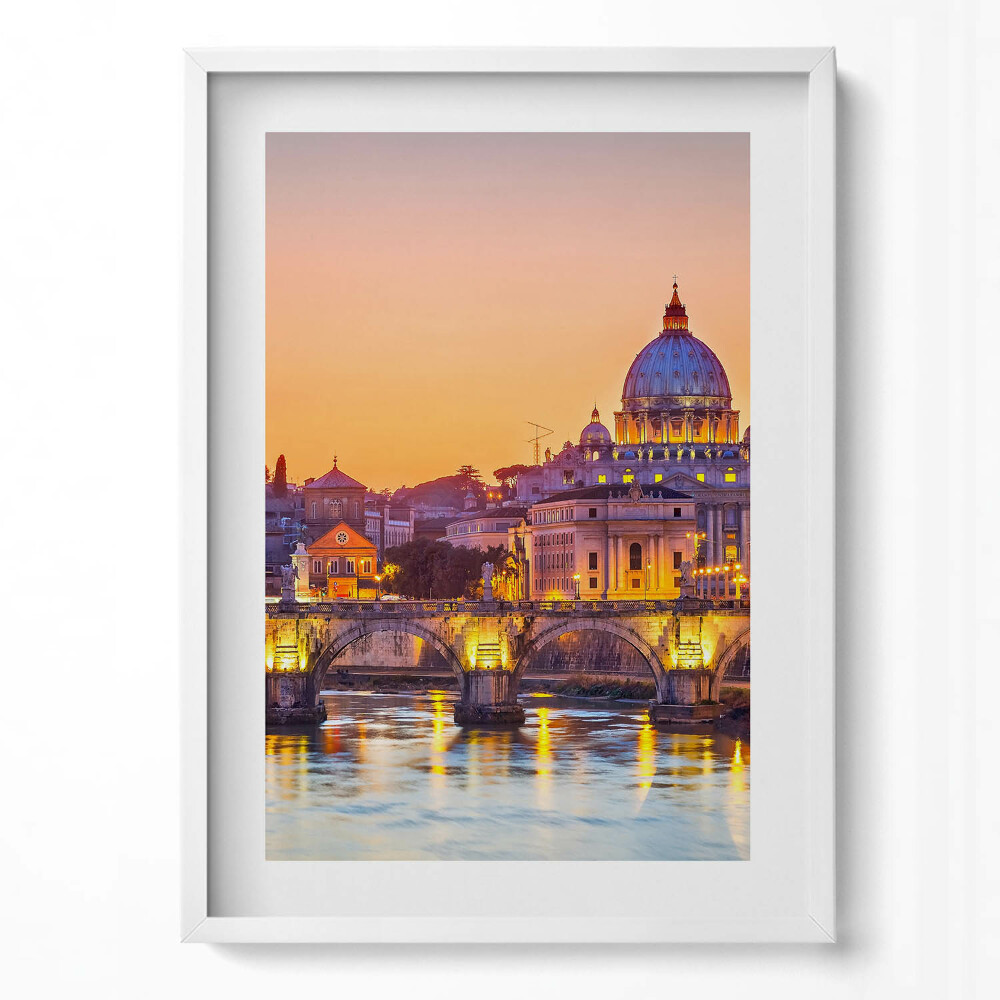 Függőleges kép keretben Vatikáni kupola naplementében