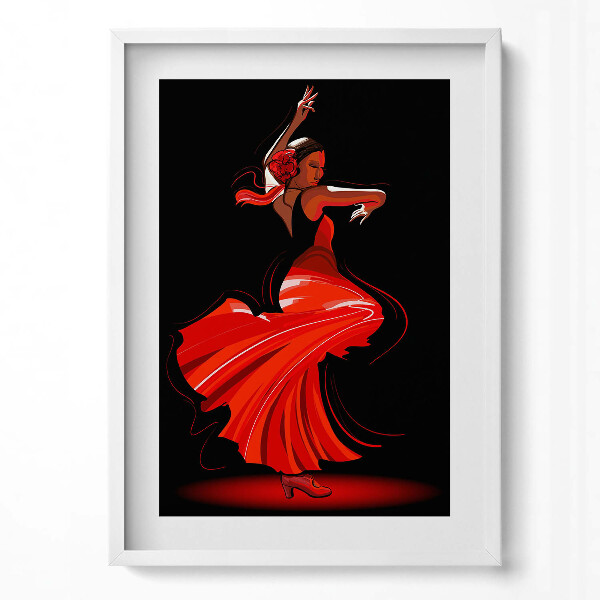 Függőleges kép keretben Flamenco táncos nő piros ruhában